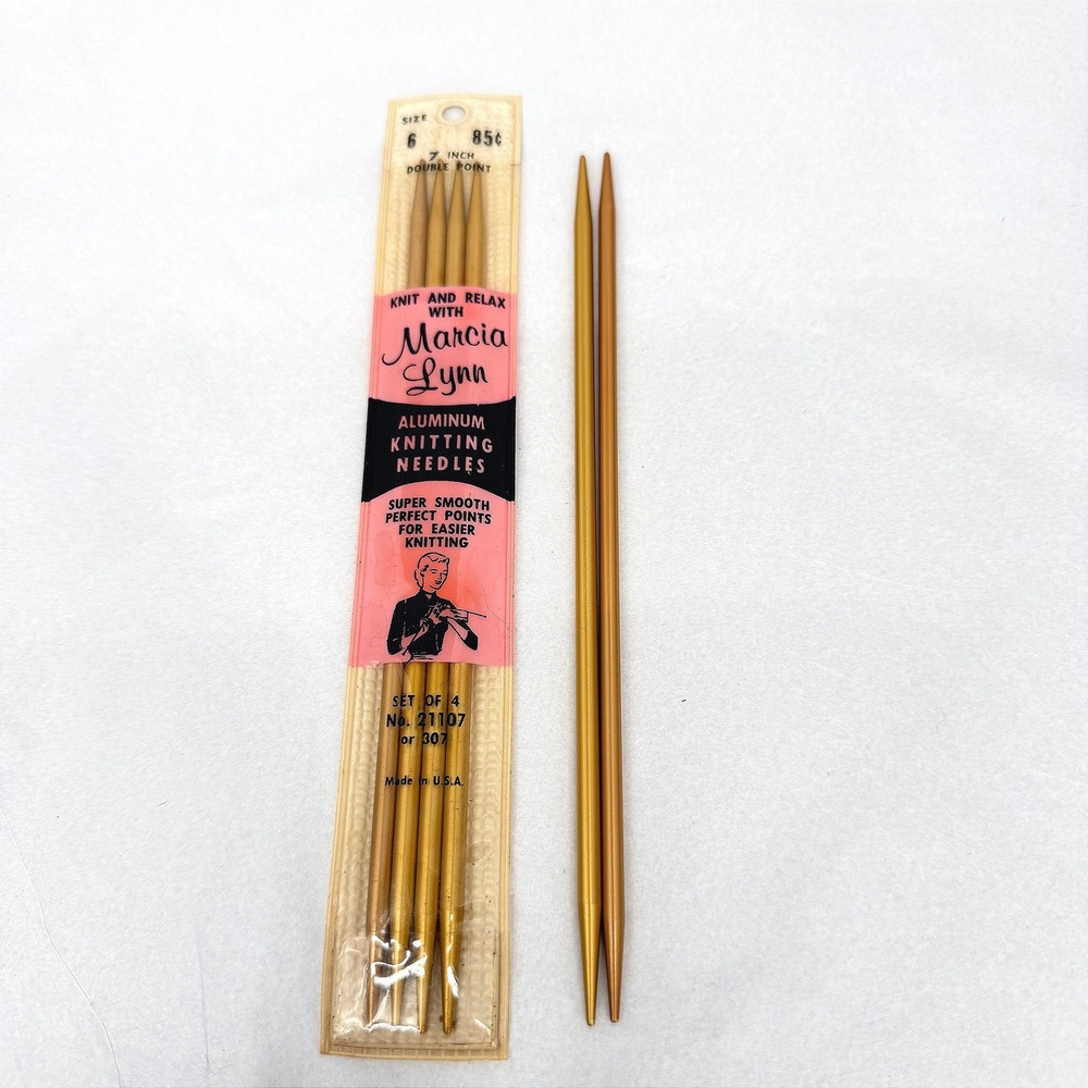 Marcia Lynn Aluminum Knitting Needles LOT Double Point Gold VTG Craft USA Size 6